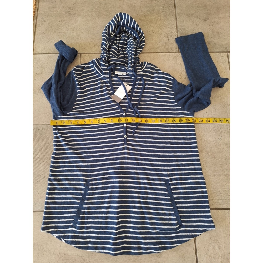 J Jill Blue White hoodie linen 58% size M - Picture 7 of 7